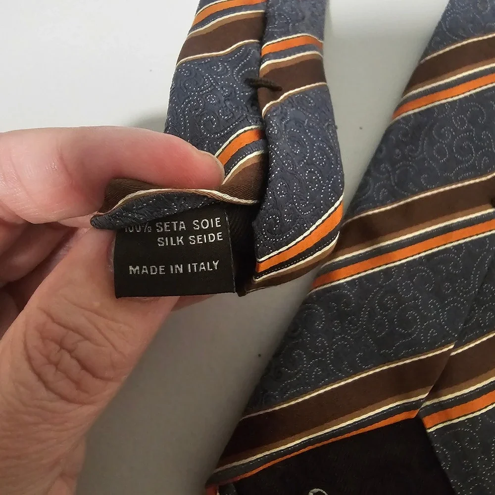 Canali Silk Neck Tie Mens Blue Brown Striped Italy Classic Designer‎ 3.5 x 60